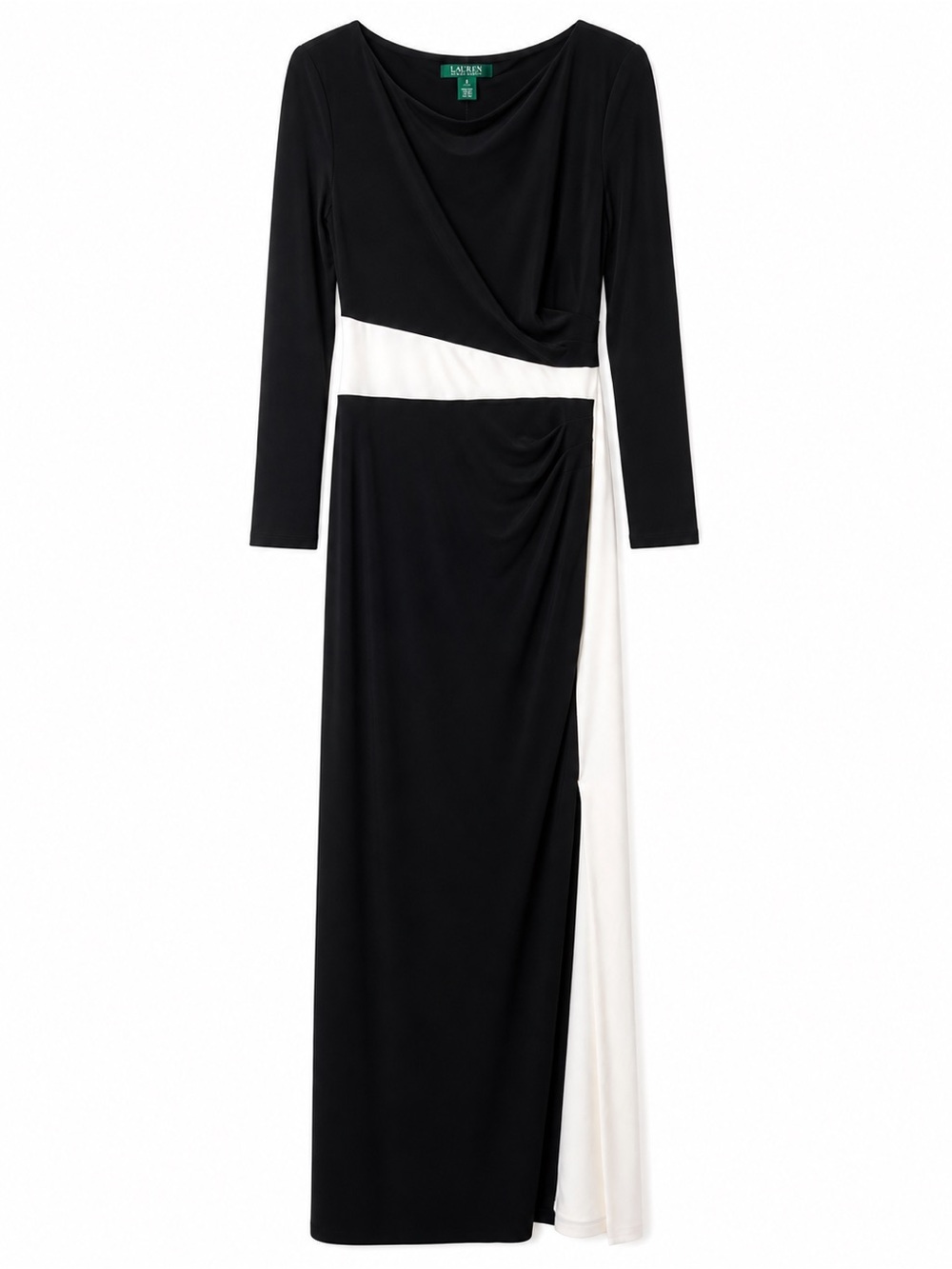 Lauren Ralph Lauren Evening Black White Colorblock Maxi Dress Size 8